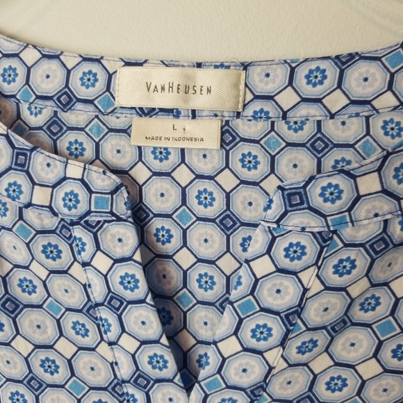 Van Heusen Blue Geometric roll tab Blouse - Picture 2 of 6